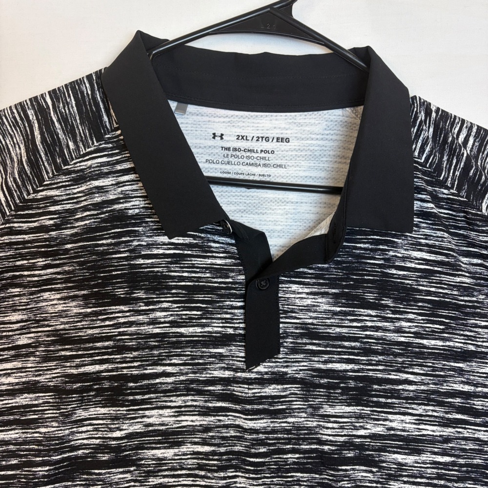 Under Armour Mens Iso-Chill Polo Shirt Black White Space Dye Golf Top XXL 2XL - Picture 2 of 6